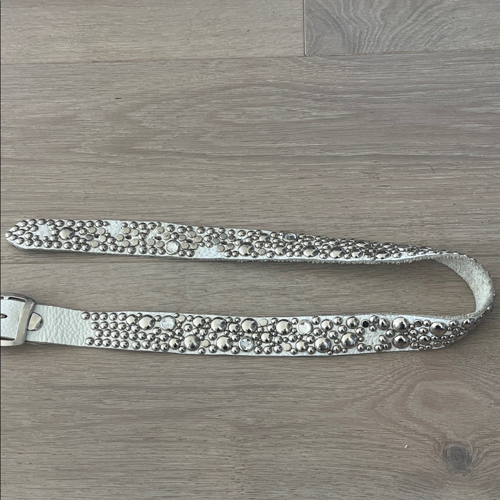 White Studded Leather Belt